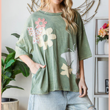 Washed Flower Butterfly Patchwork Top