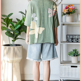 Washed Flower Butterfly Patchwork Top