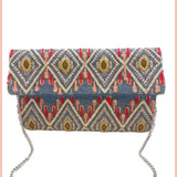 Denim Mineral Washed Tribal Embellished Clutch