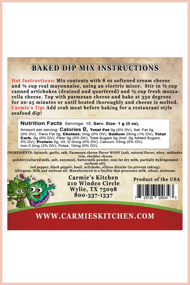 Baked Spinach Artichoke Dip Mix | Carmie’s Kitchen