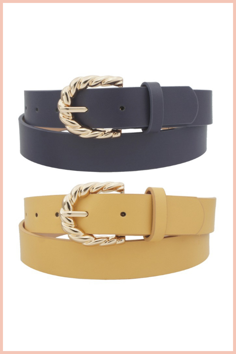 Leather Twisted Buckle Belt