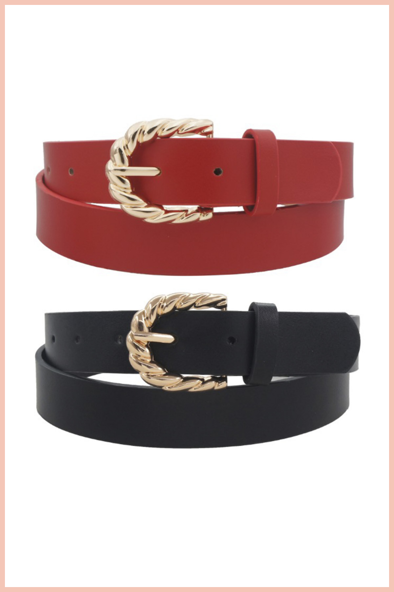 Leather Twisted Buckle Belt