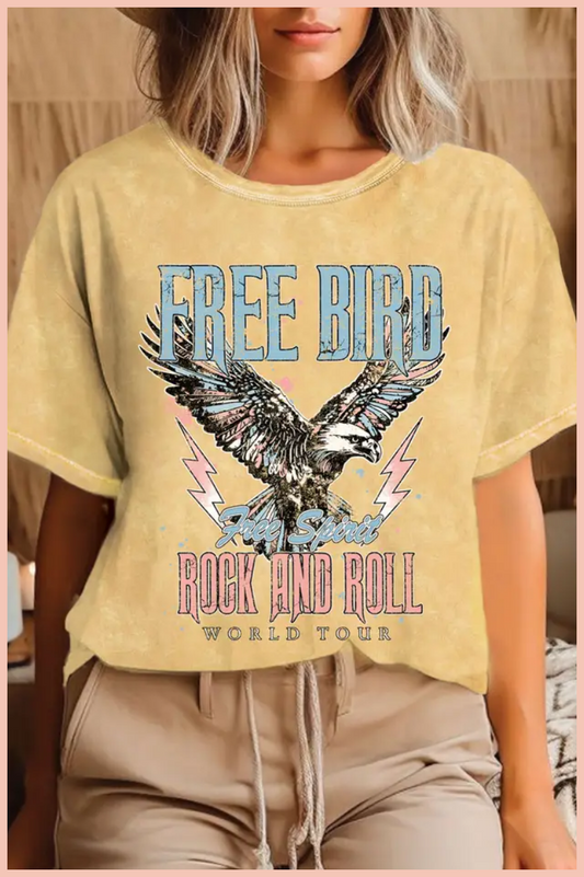 FREE BIRD ROCK & ROLL GRAPHIC TEE | MUSTARD
