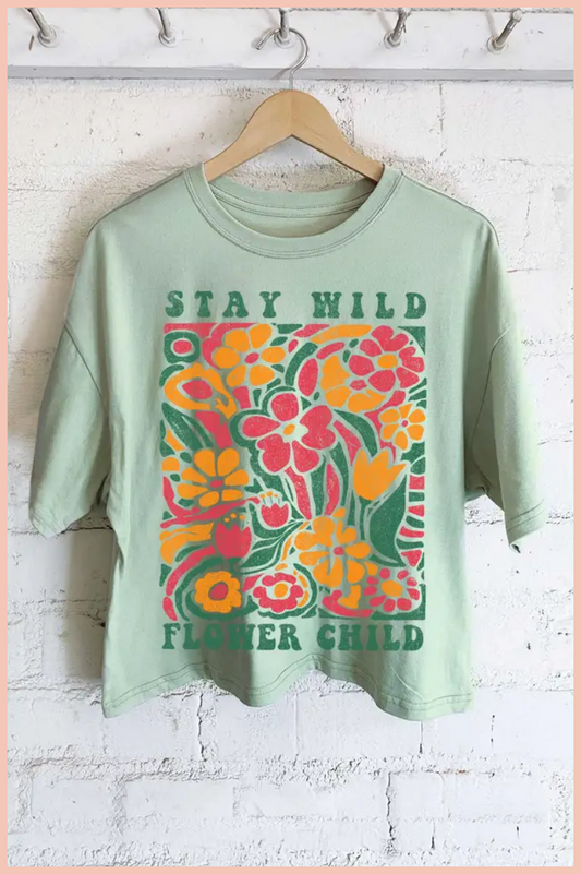 STAY WILD FLOWER CHILD GRAPHIC TEE | DUSTY MINT