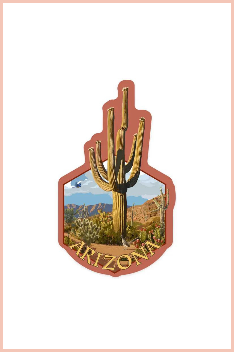 AZ Saguaro Cactus + Roadrunner Sticker | 3.5" x 3.5"