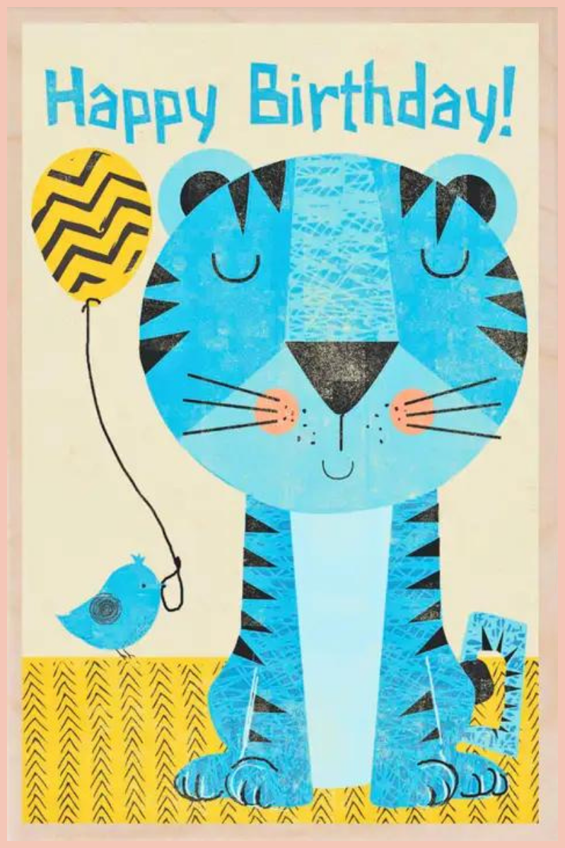 Birthday Tiger Sustainable Wood Postcard