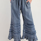 Self Frayed Washed Chambray Pants