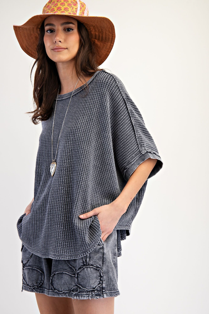 Mineral Washed Thermal Knit Top | Ash
