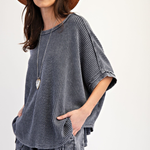 Mineral Washed Thermal Knit Top | Ash
