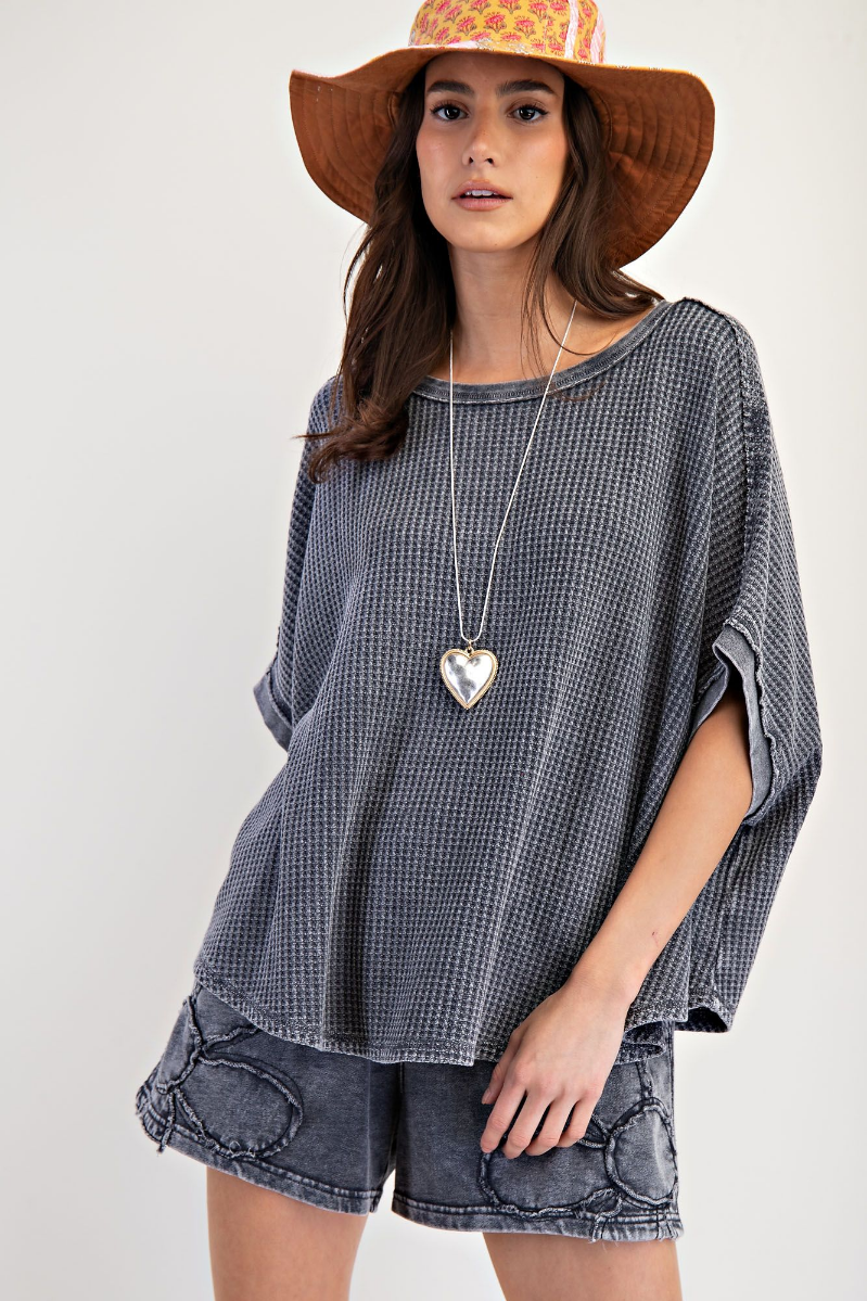 Mineral Washed Thermal Knit Top | Ash