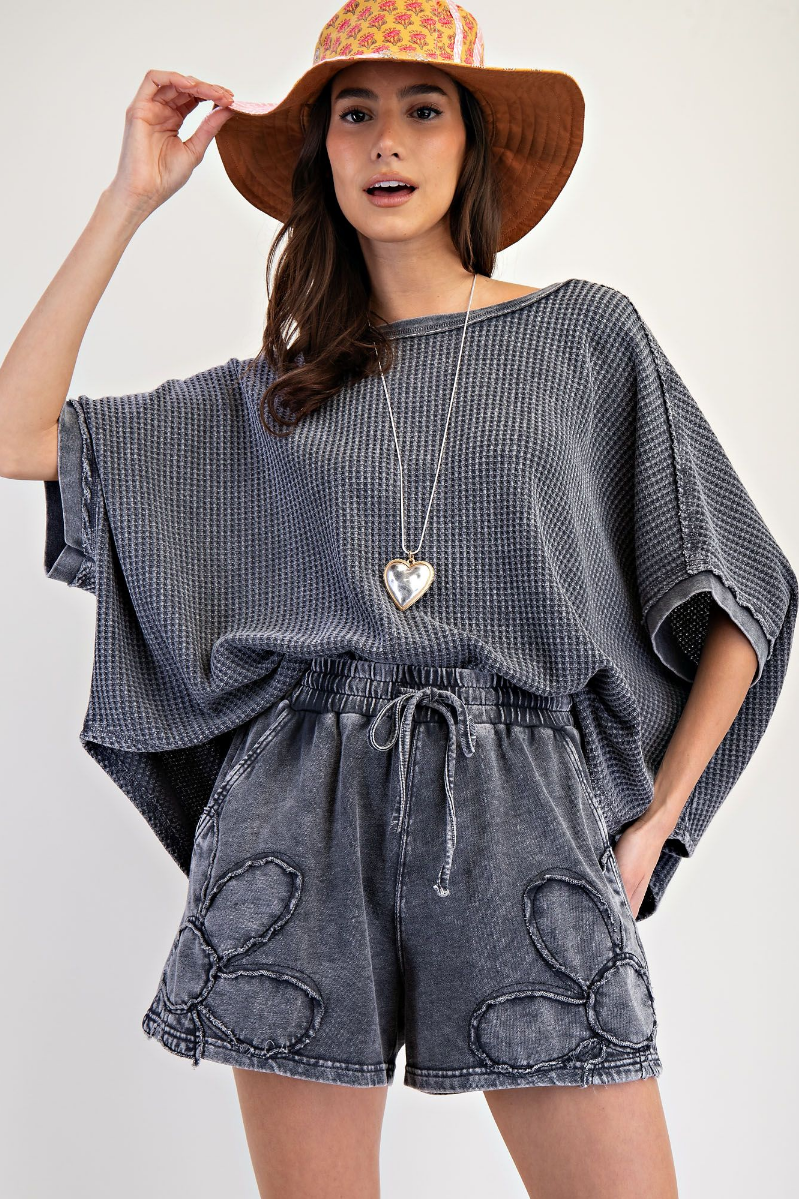 Mineral Washed Thermal Knit Top | Ash