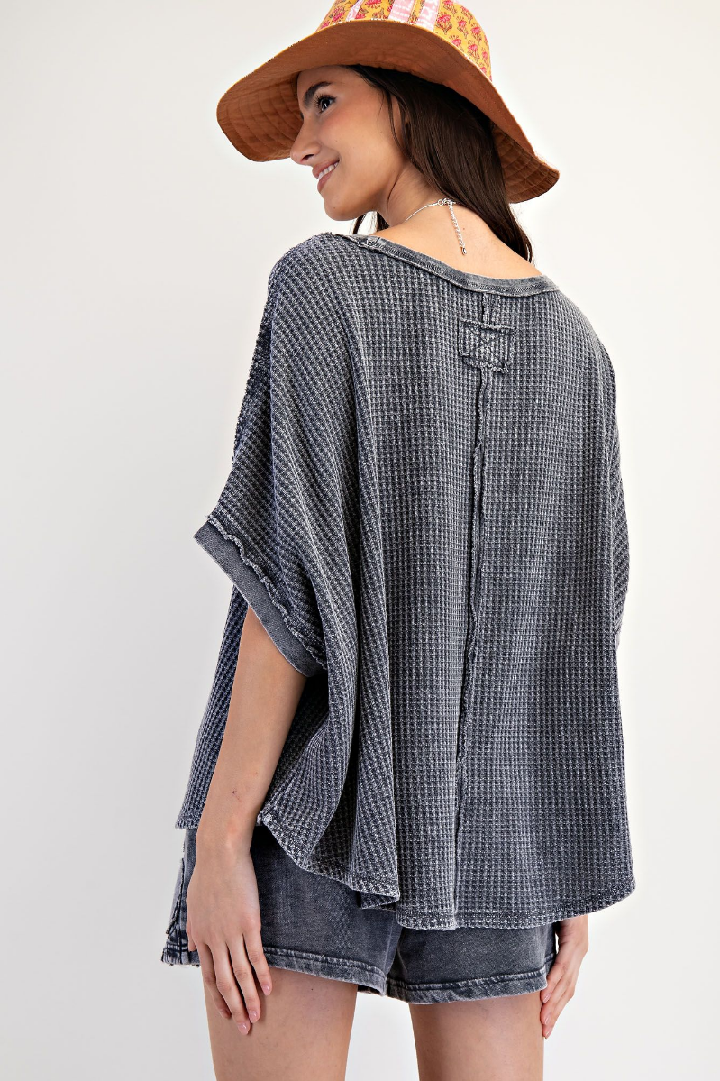 Mineral Washed Thermal Knit Top | Ash