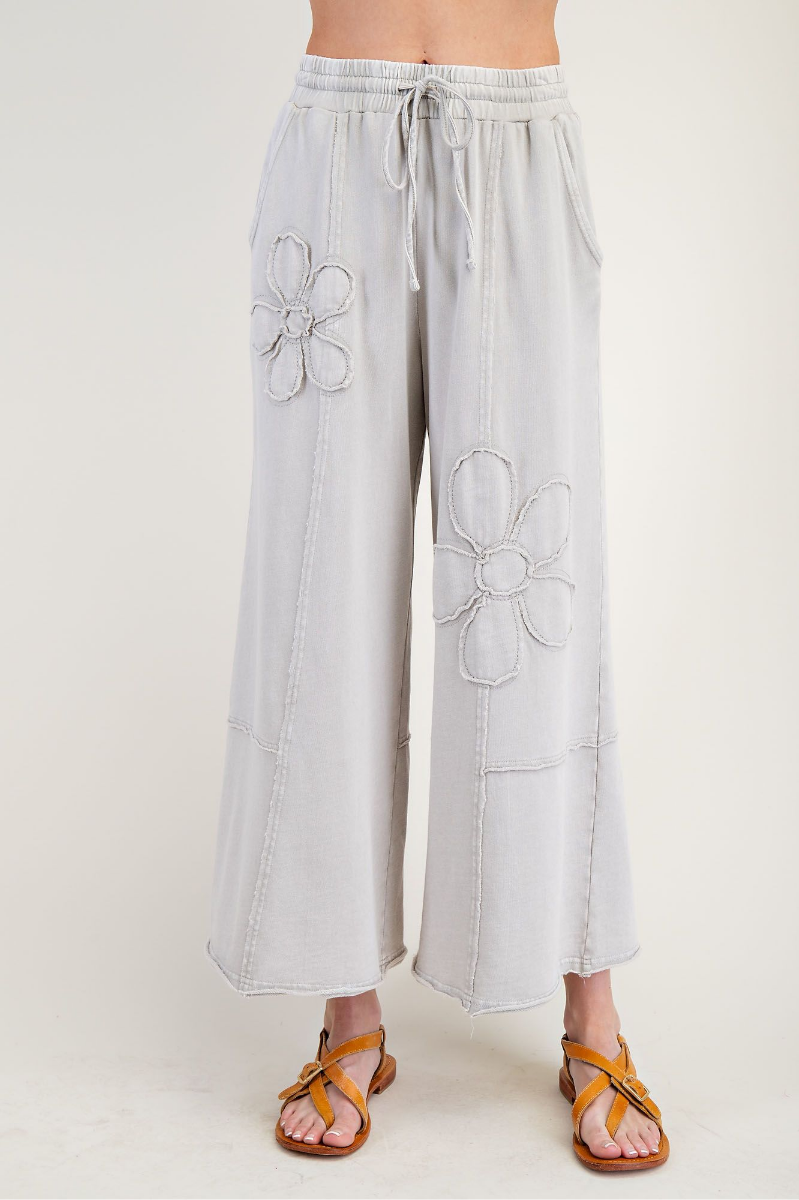 Flower Patch Mineral Washed Terry Knit Pants | Stone