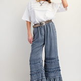 Self Frayed Washed Chambray Pants