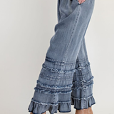 Self Frayed Washed Chambray Pants