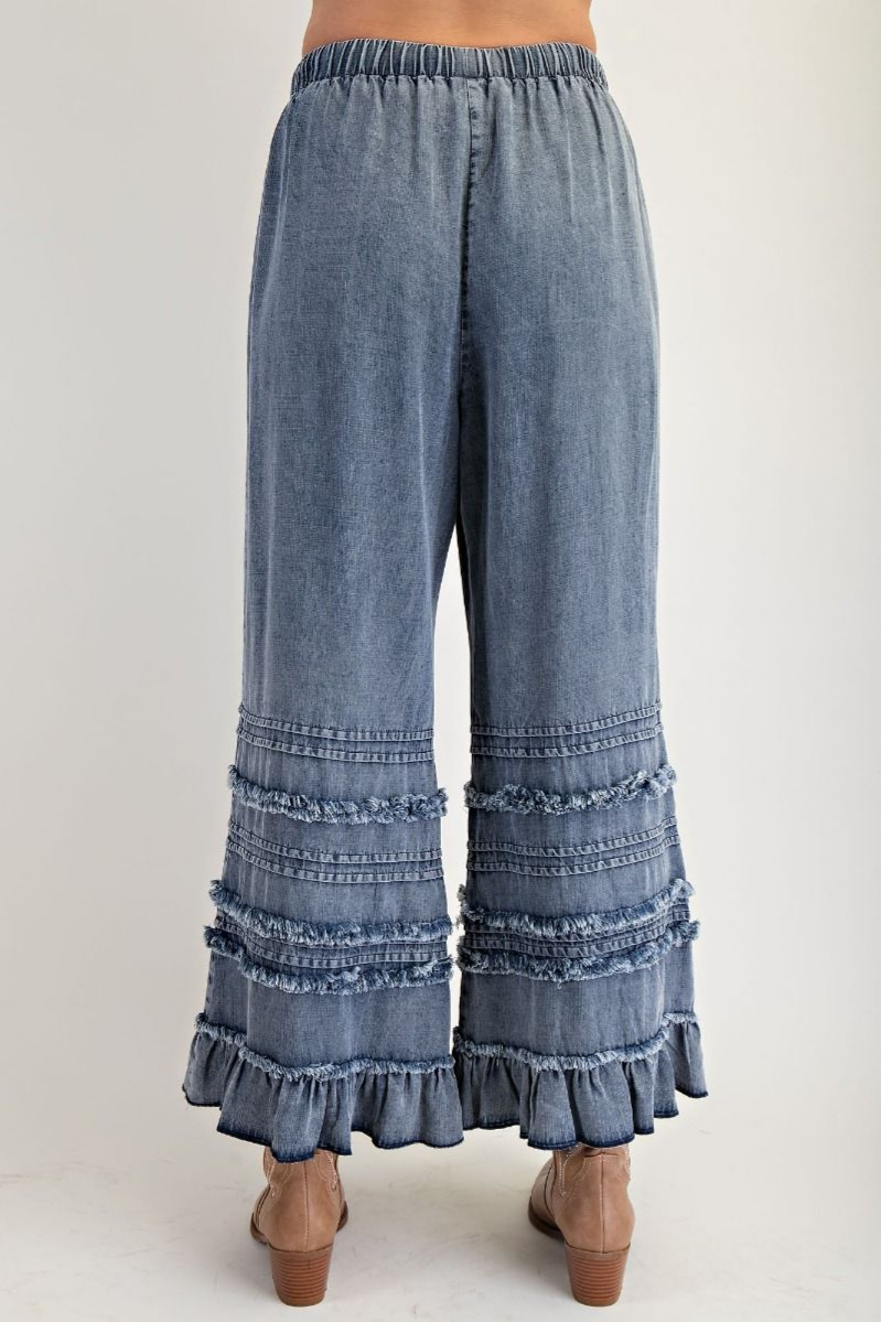 Self Frayed Washed Chambray Pants