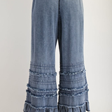 Self Frayed Washed Chambray Pants
