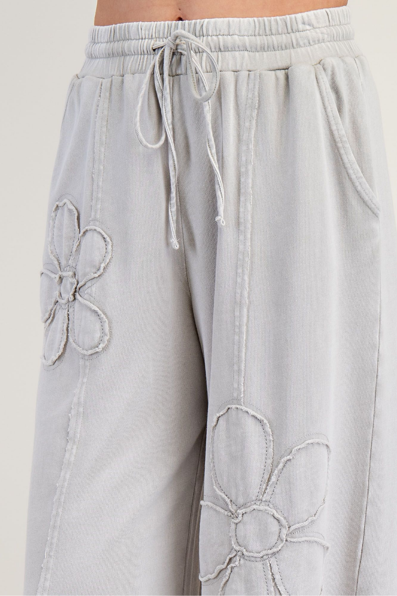 Flower Patch Mineral Washed Terry Knit Pants | Stone