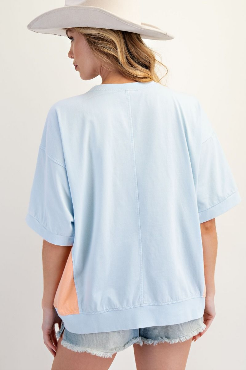 Flower Patch Color Block Top | Sky Blue