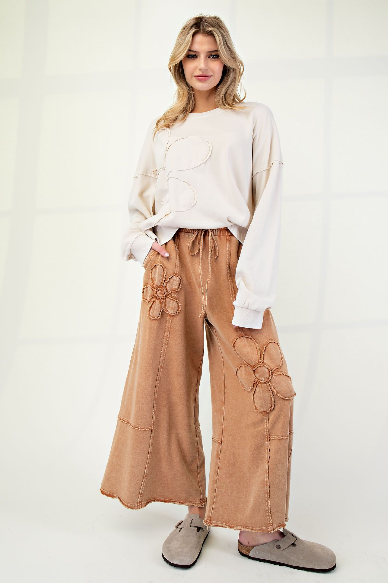 Flower Patch Mineral Washed Terry Knit Pants | Almond