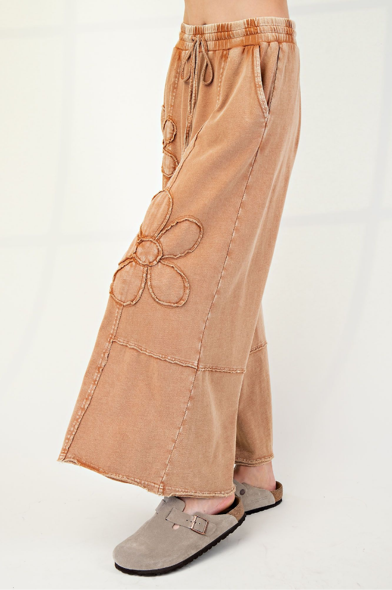 Flower Patch Mineral Washed Terry Knit Pants | Almond