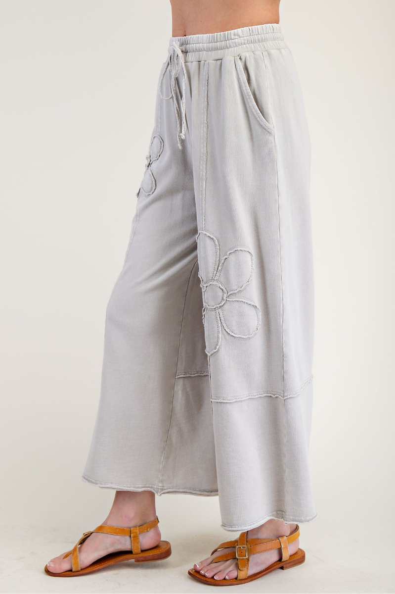 Flower Patch Mineral Washed Terry Knit Pants | Stone