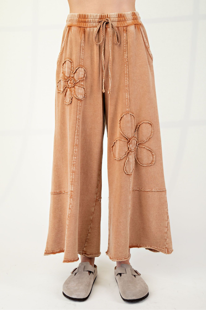 Flower Patch Mineral Washed Terry Knit Pants | Almond
