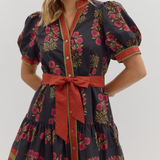 Floral Puff Sleeve Ruffle Hem Mini Dress