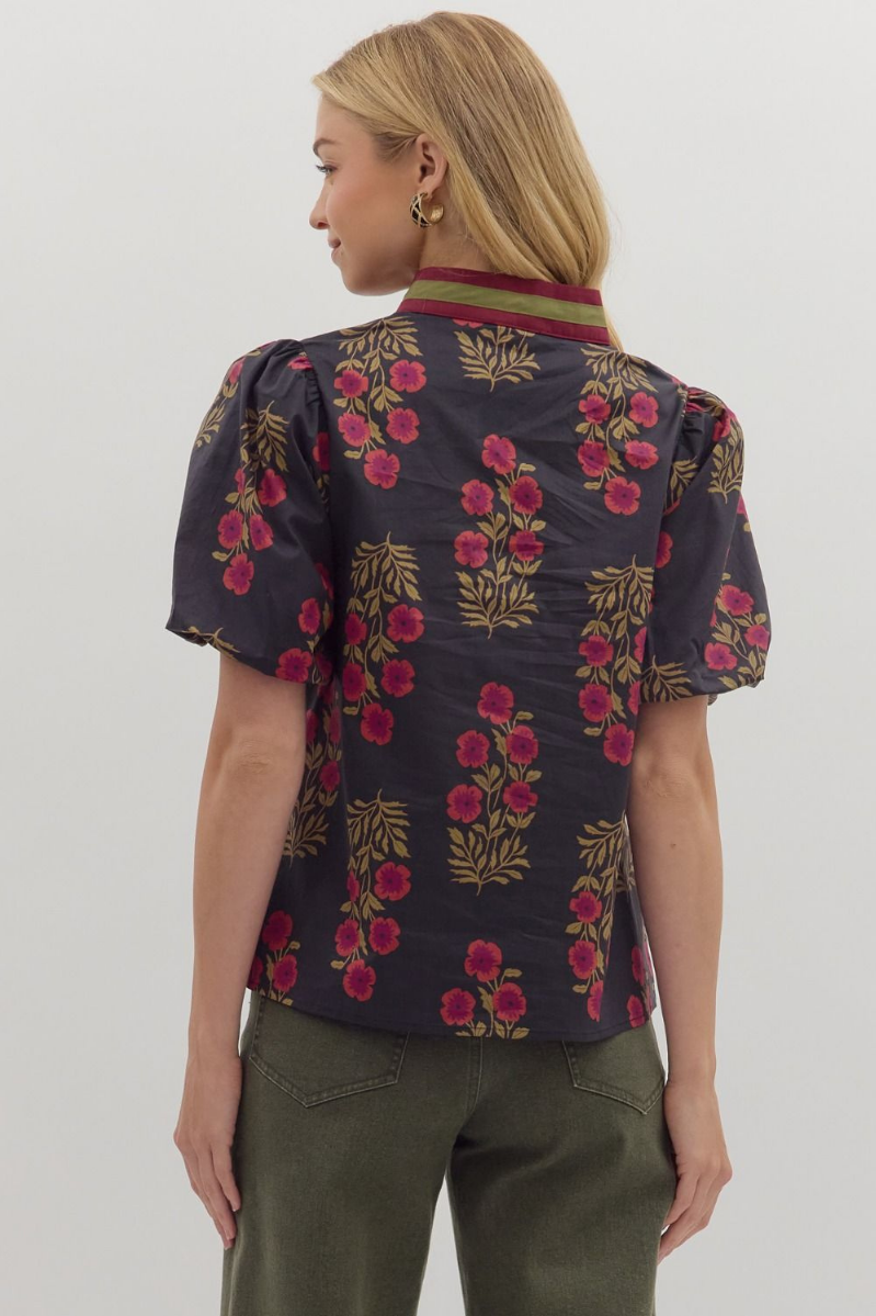 Floral Print Puff Sleeve Top