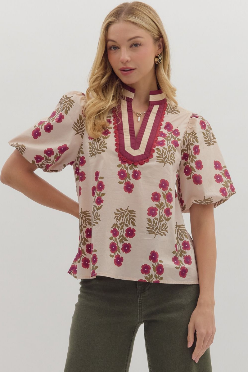 Floral Print Puff Sleeve Top