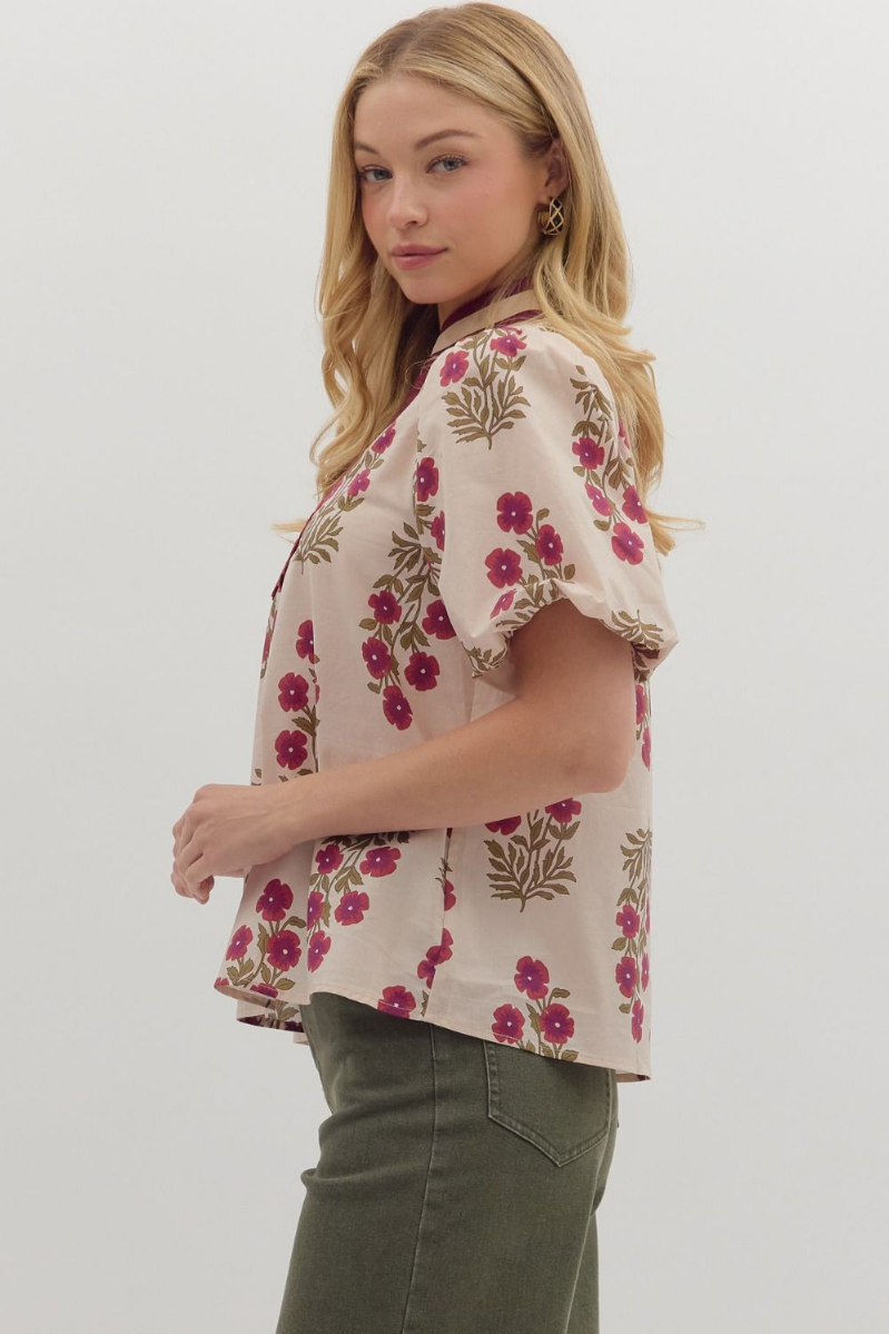 Floral Print Puff Sleeve Top