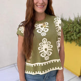 Damask Print Sleeveless Knit Sweater Top