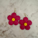 Raffia Daisy Earrings | Dark Pink
