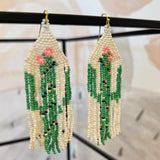 Western Seedbead Cactus Tassel Earrings