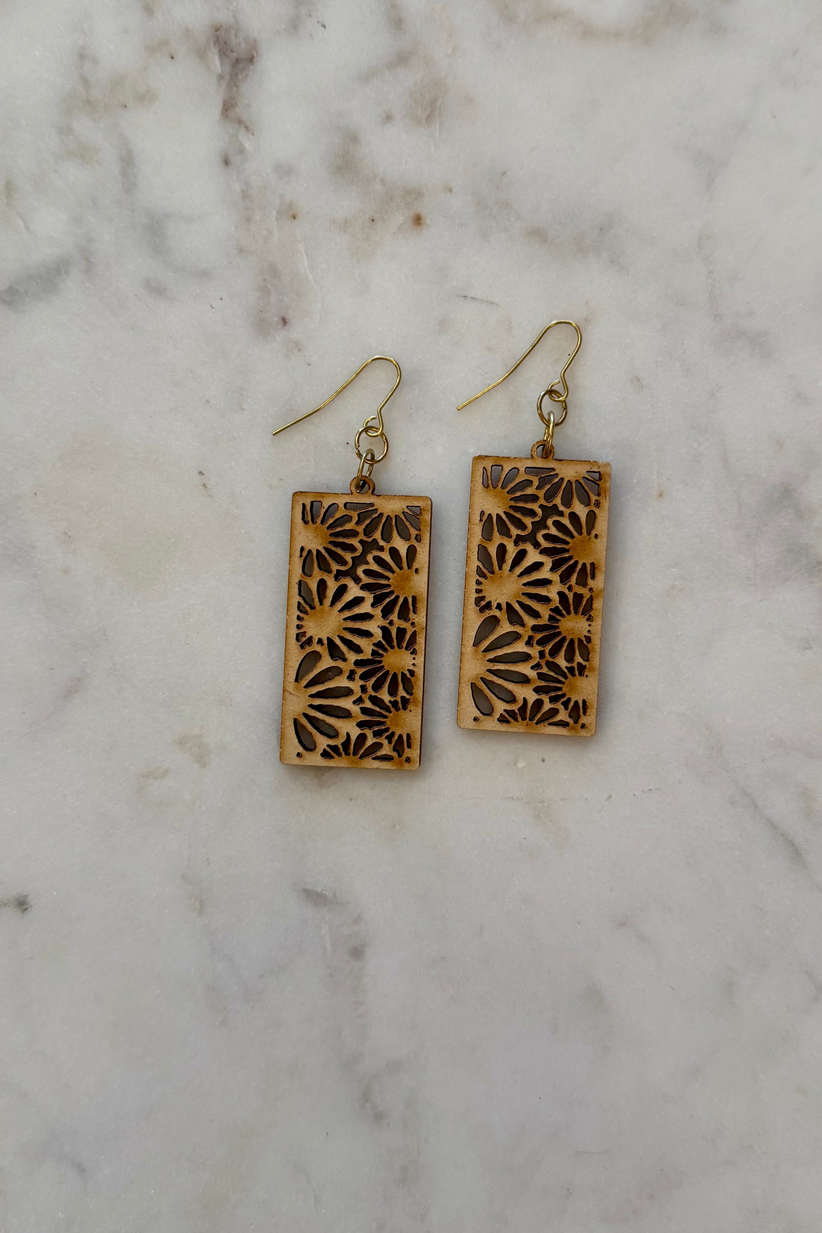 Daisy Cutout Wood Earrings