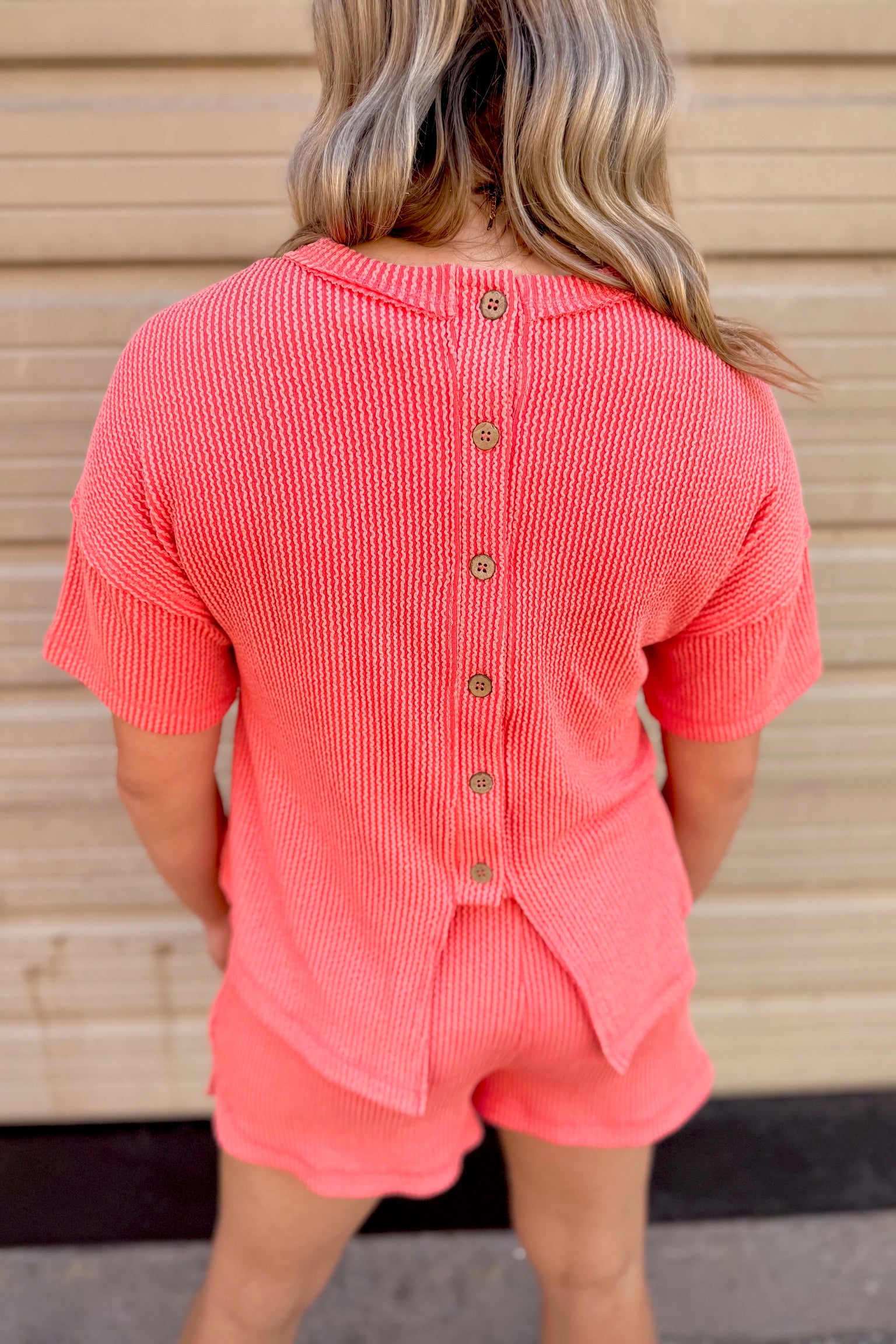 Two Tone Double Knit Top & Shorts Set | Coral
