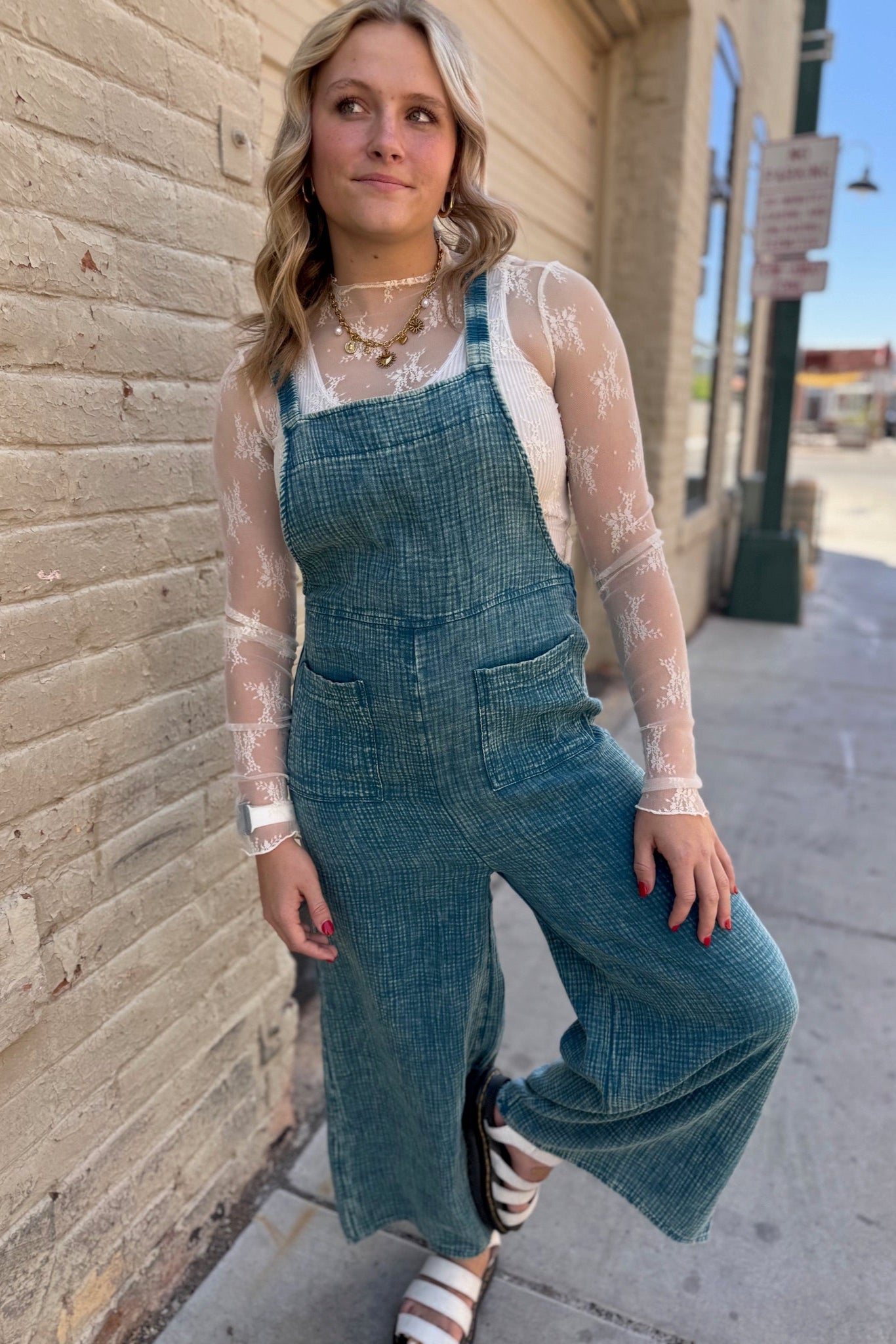 Mineral Washed Gauze Overalls | Teal