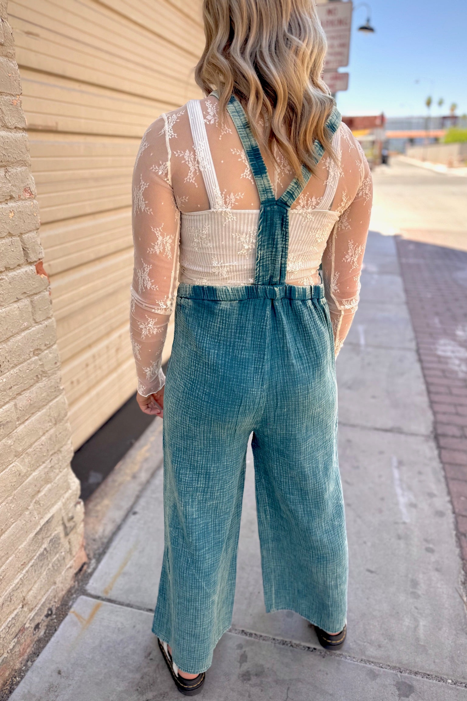Mineral Washed Gauze Overalls | Teal
