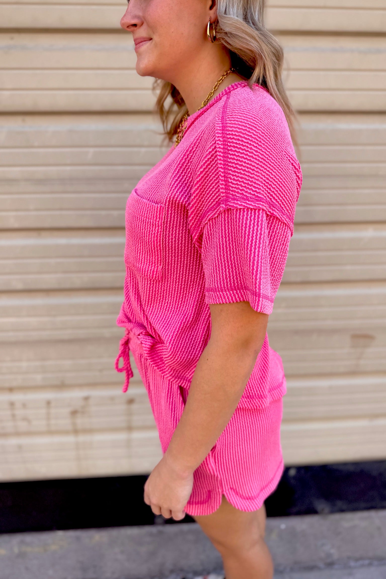 Two Tone Double Knit Top & Shorts Set | Pink