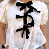 Textured Bow + Puff Sleeve Top | Cream