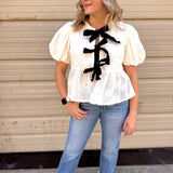 Textured Bow + Puff Sleeve Top | Cream