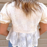 Textured Bow + Puff Sleeve Top | Cream
