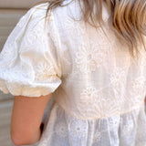 Textured Bow + Puff Sleeve Top | Cream