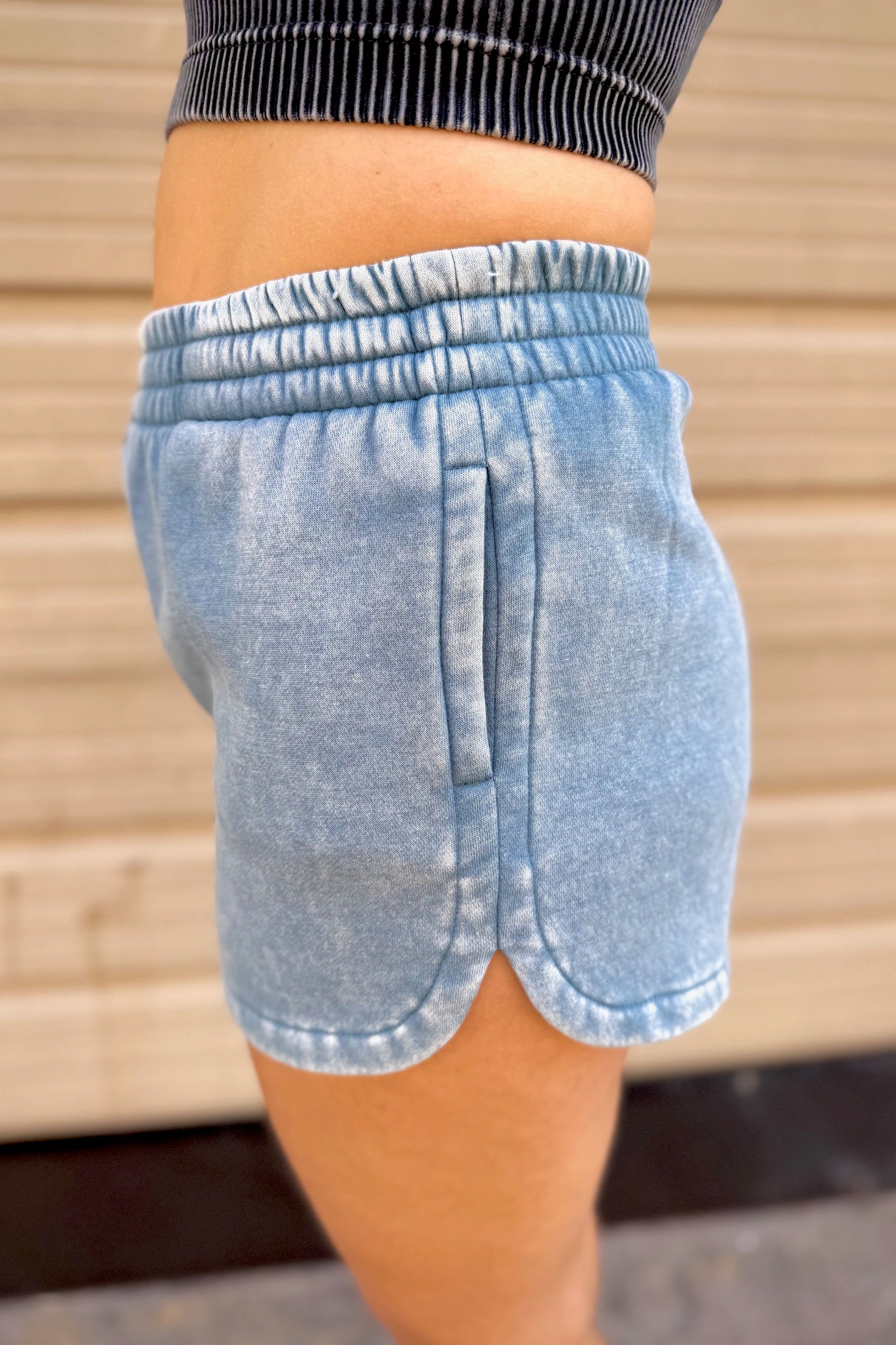 Acid Washed Dolphin Shorts | Blue Grey