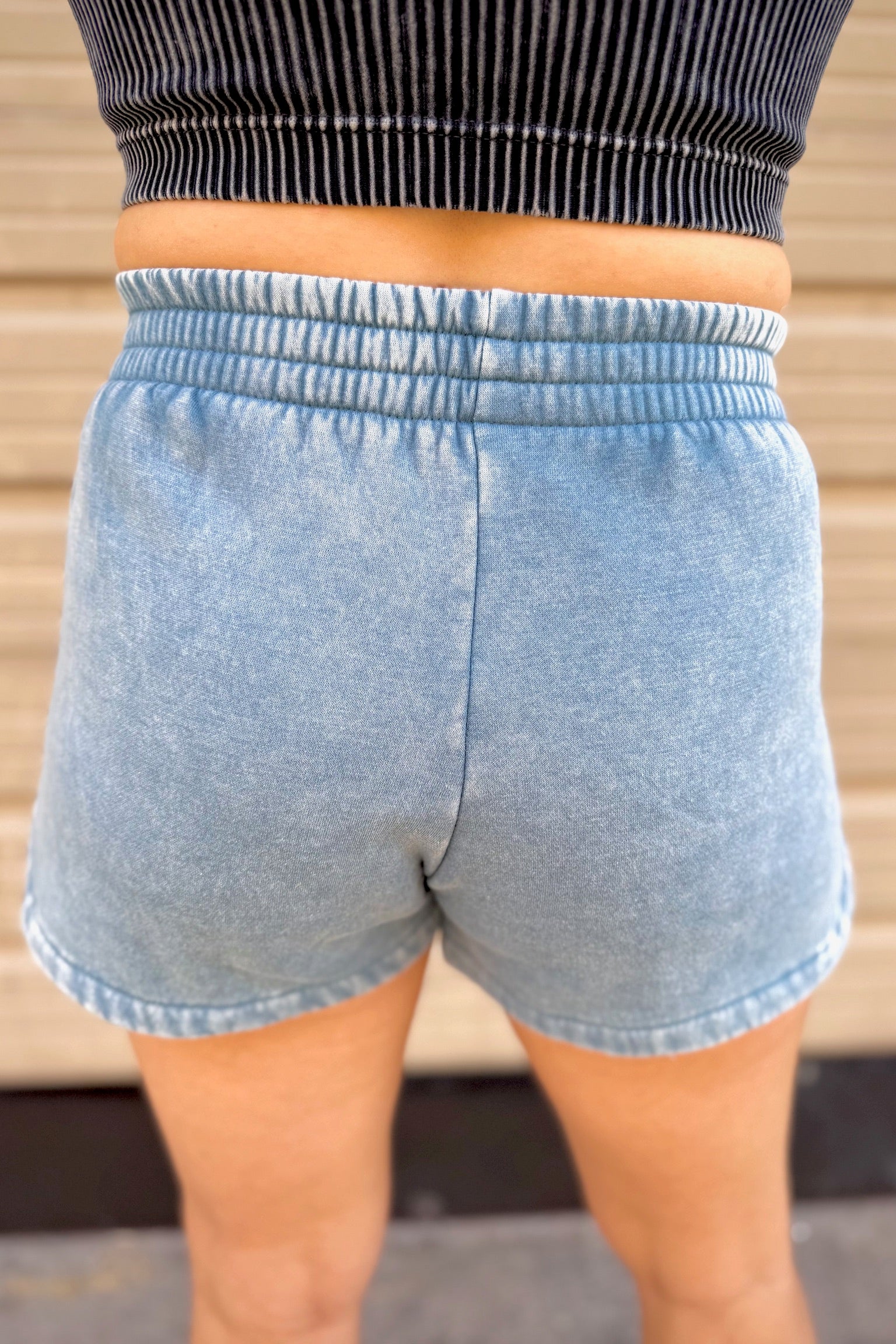 Acid Washed Dolphin Shorts | Blue Grey
