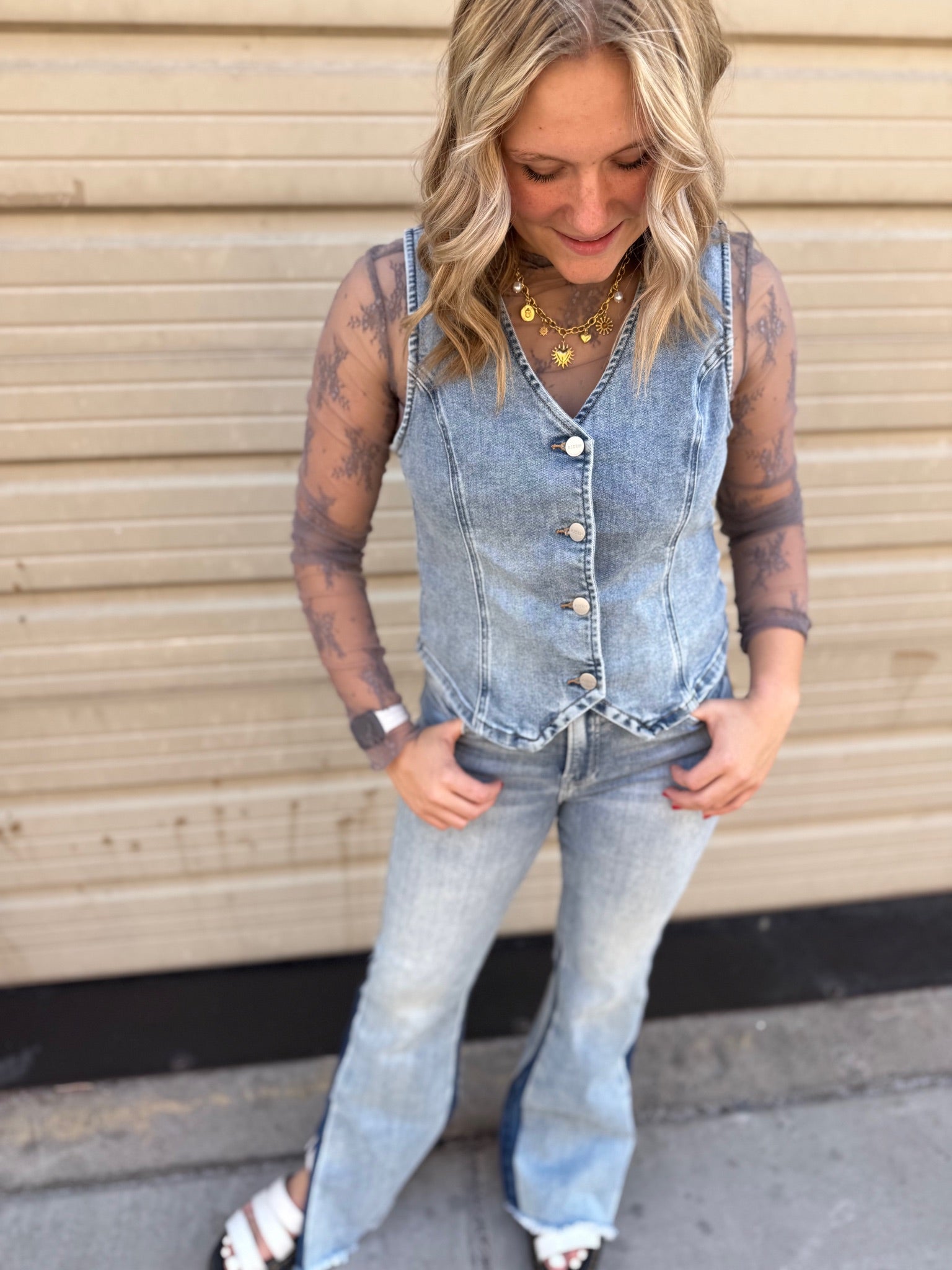 RISEN V-Neck Button Down Denim Vest