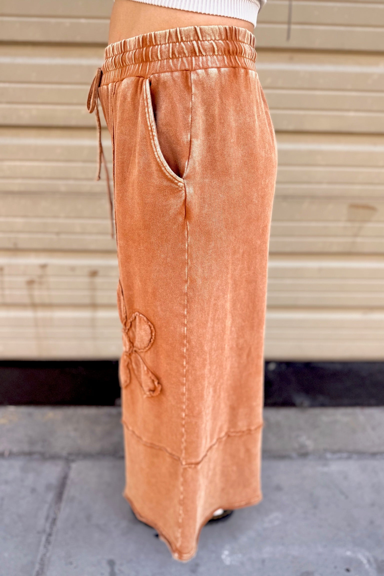Flower Patch Mineral Washed Terry Knit Pants | Almond