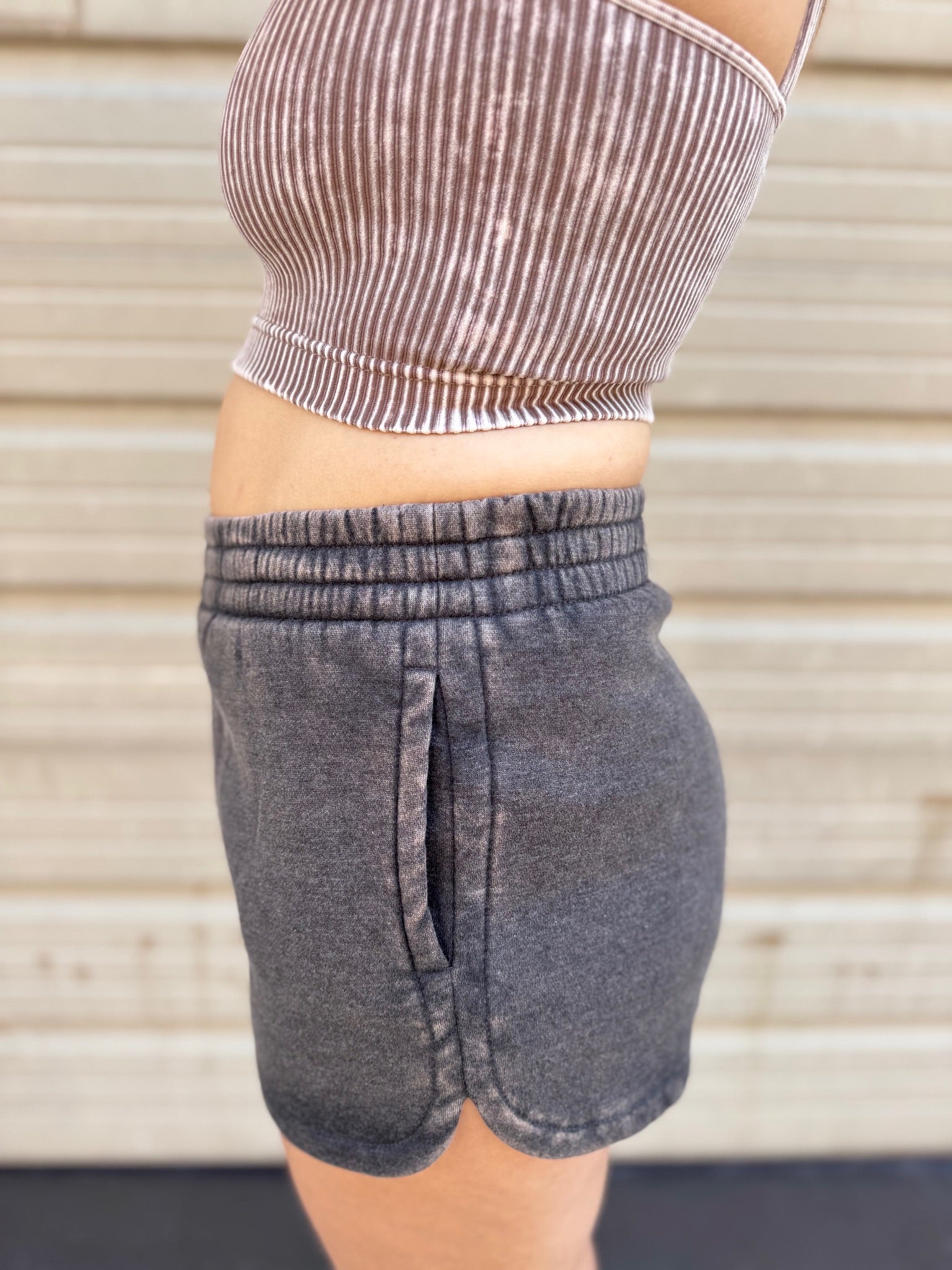 Acid Washed Dolphin Shorts | Ash Black