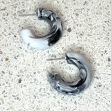 Bright Acrylic Hoop Earrings | White Marble