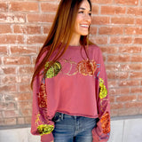 Pumpkin Sequin Cropped Longsleeve Top